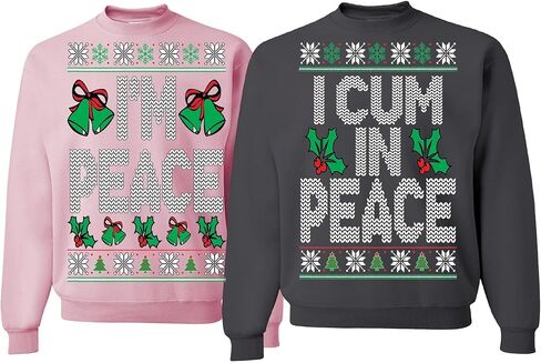 wild custom apparel I Come In Peace Im Peace Couples Matching Set Ugly Christmas Sweater Sweatshirt in Saudi Arabia