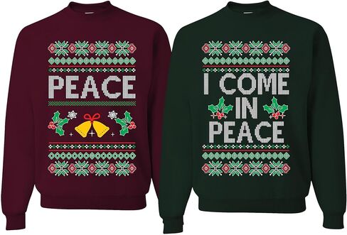 wild custom apparel I Come In Peace Im Peace Couples Matching Set Ugly Christmas Sweater Sweatshirt in Saudi Arabia