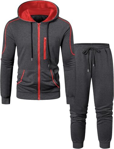LecGee Men's Full zip Hooded Jacket and Jogger set Casual Hoodie Long Sleeve Sweatshirt & Pants 2 Piece Sports Tracksuit in Saudi Arabia