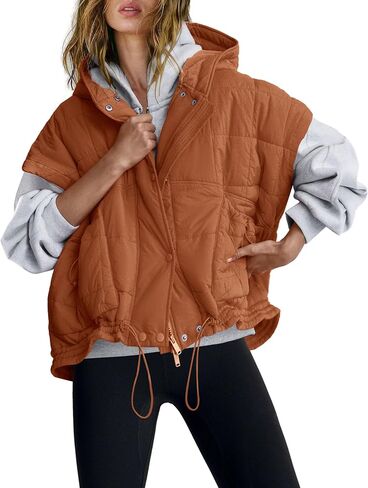 Nirovien Womens Oversized Puffer Vest Sleeveless Quilted Jackets Button Zip Up Hoodie Poncho Coats with Pockets in Saudi Arabia