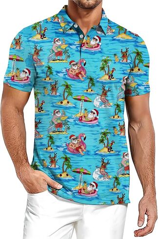 Christmas Polo Shirts for Men Funny Christmas Golf Tshirt Xmas Santa Printed Short Sleeve Outfit in Saudi Arabia