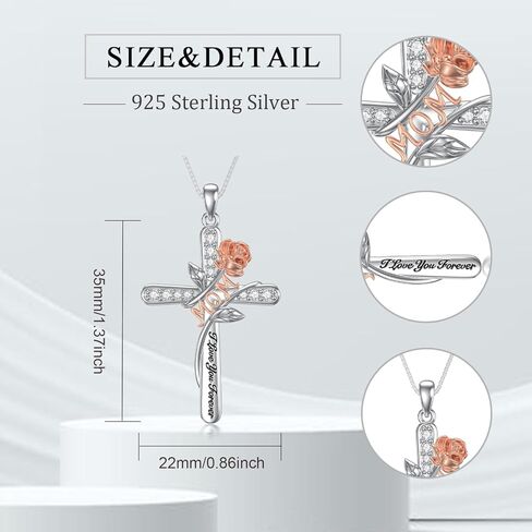 Rose Flower Love Necklaces Sterling Silver Cross Pendant Jewelry Gifts for Mom/Grandma/Nana/Love/Daughter I Love You Forever Necklaces in Saudi Arabia