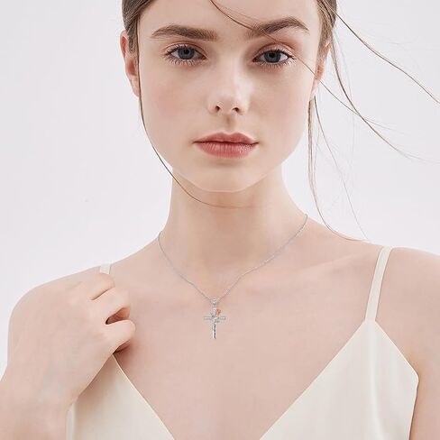 Rose Flower Love Necklaces Sterling Silver Cross Pendant Jewelry Gifts for Mom/Grandma/Nana/Love/Daughter I Love You Forever Necklaces in Saudi Arabia