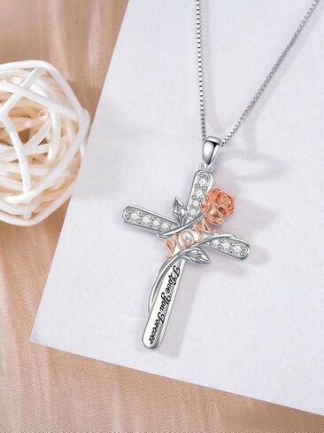 Rose Flower Love Necklaces Sterling Silver Cross Pendant Jewelry Gifts for Mom/Grandma/Nana/Love/Daughter I Love You Forever Necklaces in Saudi Arabia