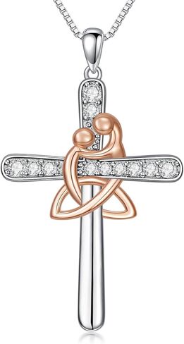 Rose Flower Love Necklaces Sterling Silver Cross Pendant Jewelry Gifts for Mom/Grandma/Nana/Love/Daughter I Love You Forever Necklaces in Saudi Arabia