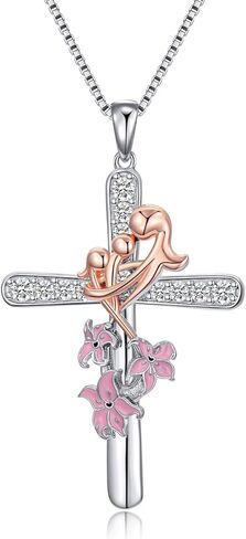 Rose Flower Love Necklaces Sterling Silver Cross Pendant Jewelry Gifts for Mom/Grandma/Nana/Love/Daughter I Love You Forever Necklaces in Saudi Arabia