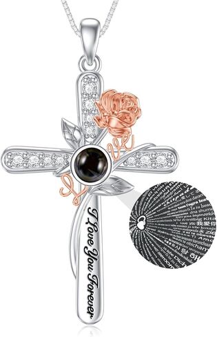Rose Flower Love Necklaces Sterling Silver Cross Pendant Jewelry Gifts for Mom/Grandma/Nana/Love/Daughter I Love You Forever Necklaces in Saudi Arabia