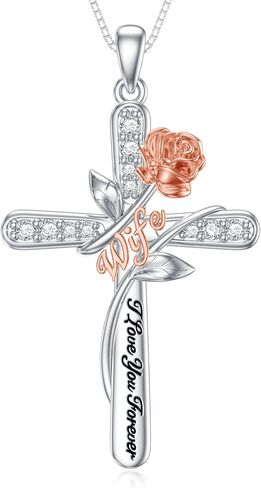 Rose Flower Love Necklaces Sterling Silver Cross Pendant Jewelry Gifts for Mom/Grandma/Nana/Love/Daughter I Love You Forever Necklaces in Saudi Arabia