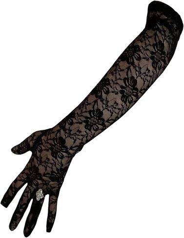 OYOANGLE Women's Long Lace Floral Gloves Sheer Mesh Tulle Elbow Length Wedding Tea Evening Party Glove in Saudi Arabia