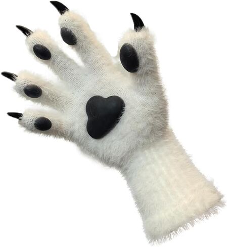 قفازات Fursuit Cosplay Paw، باللونين الأبيض والأسود، وسادات سوداء، فرو صناعي قطيفة، مقاس عالمي in Kuwait