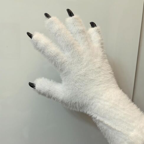 قفازات Fursuit Cosplay Paw، باللونين الأبيض والأسود، وسادات سوداء، فرو صناعي قطيفة، مقاس عالمي in Kuwait
