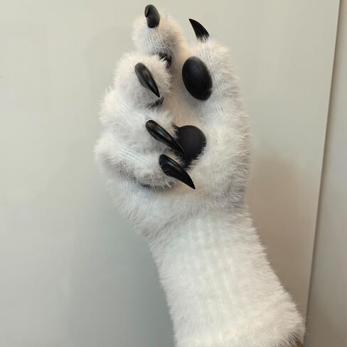 قفازات Fursuit Cosplay Paw، باللونين الأبيض والأسود، وسادات سوداء، فرو صناعي قطيفة، مقاس عالمي in Kuwait