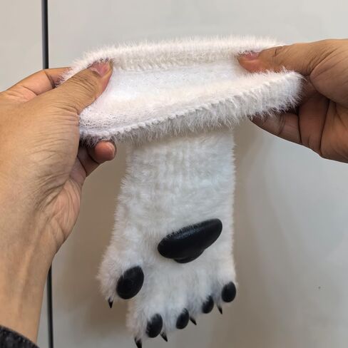 قفازات Fursuit Cosplay Paw، باللونين الأبيض والأسود، وسادات سوداء، فرو صناعي قطيفة، مقاس عالمي in Kuwait