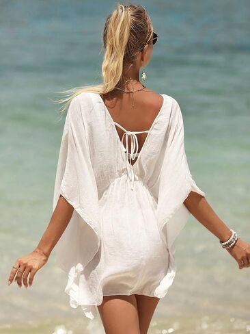 Women Swimsuit Cover Up Summer Beach Solid Tie Front Cover Up in Saudi Arabia