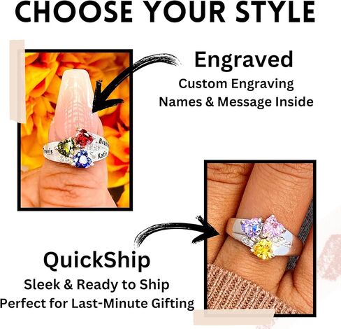 PaulaMax Jewelry Mothers Ring with 3 Birthstones 3 Names Engraved, Sterling Silver or White Gold, Customized Personalized Ring for Women, Sizes 5-12 in Kuwait