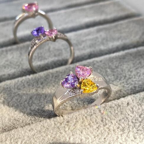 PaulaMax Jewelry Mothers Ring with 3 Birthstones 3 Names Engraved, Sterling Silver or White Gold, Customized Personalized Ring for Women, Sizes 5-12 in Kuwait