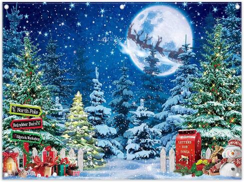 10x8ft North Pole Photography Backdrop Christmas Winter Scene Night Snow Background Xmas Tree Fairytale Forest Photo Supplies Shooting Banner in Saudi Arabia