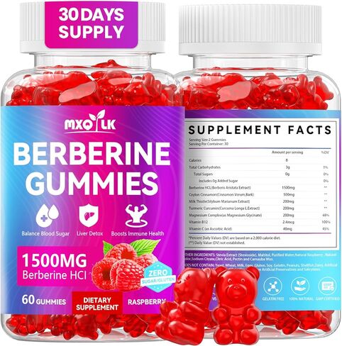 Berberine Gummies 1500mg – High Potency Berberine Supplement with Ceylon Cinnamon and Milk Thistle – Supports Glucose Metabolism & Natural Liver Function – Vegan, Sugar-Free, Non-GMO – 60 Count in Saudi Arabia