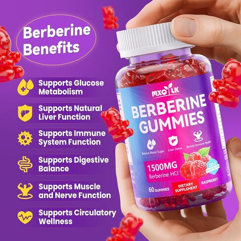Berberine Gummies 1500mg – High Potency Berberine Supplement with Ceylon Cinnamon and Milk Thistle – Supports Glucose Metabolism & Natural Liver Function – Vegan, Sugar-Free, Non-GMO – 60 Count in Saudi Arabia