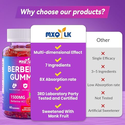 Berberine Gummies 1500mg – High Potency Berberine Supplement with Ceylon Cinnamon and Milk Thistle – Supports Glucose Metabolism & Natural Liver Function – Vegan, Sugar-Free, Non-GMO – 60 Count in Saudi Arabia