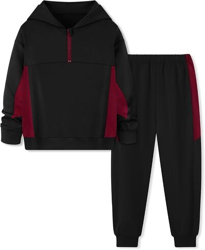 الأولاد ملابس 2 قطعة الصبي وتتسابق الربع البريدي كنزة قطيفة + السراويل الخريف الشتاء Colorblock Sweatsuits 5-12Y in Kuwait