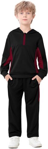 الأولاد ملابس 2 قطعة الصبي وتتسابق الربع البريدي كنزة قطيفة + السراويل الخريف الشتاء Colorblock Sweatsuits 5-12Y in Kuwait