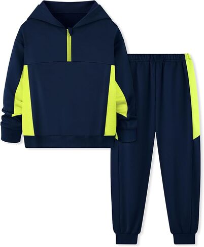 الأولاد ملابس 2 قطعة الصبي وتتسابق الربع البريدي كنزة قطيفة + السراويل الخريف الشتاء Colorblock Sweatsuits 5-12Y in Kuwait