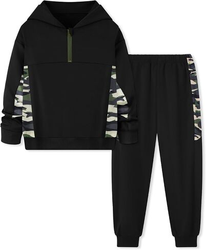 الأولاد ملابس 2 قطعة الصبي وتتسابق الربع البريدي كنزة قطيفة + السراويل الخريف الشتاء Colorblock Sweatsuits 5-12Y in Kuwait