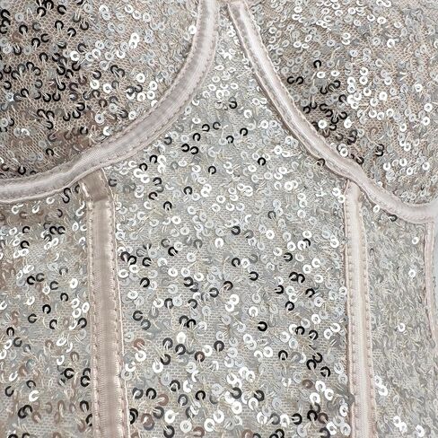 ELLACCI Women's Sexy Sequin Sheer Mesh Bustier Corset Tops Khaki in Saudi Arabia