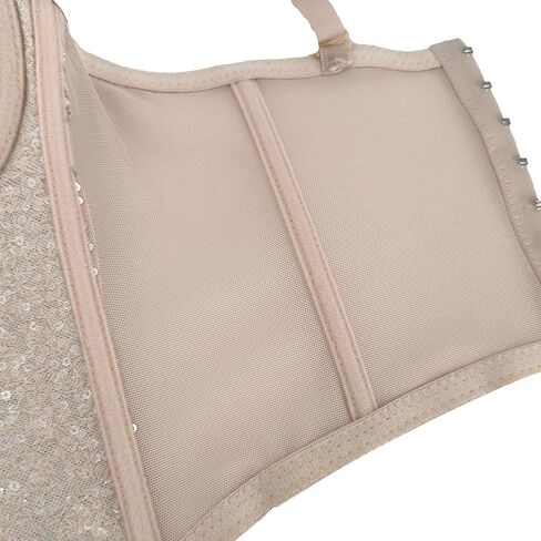 ELLACCI Women's Sexy Sequin Sheer Mesh Bustier Corset Tops Khaki in Saudi Arabia