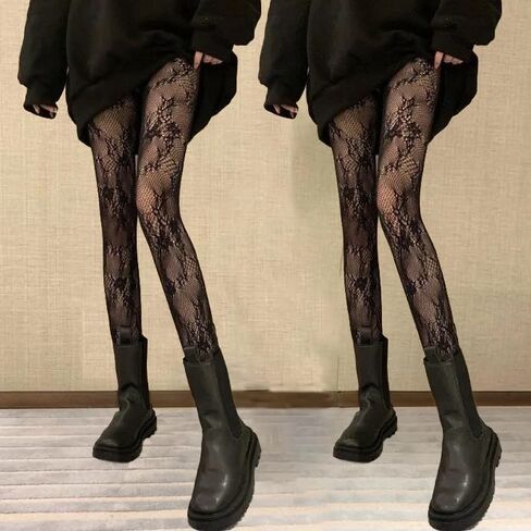 2 Pairs Women's Sexy Tight Fishnet Pantyhose, High-waisted Floral Vine Lace Thin Long Stockings, Fashionable Gift For Women in Saudi Arabia