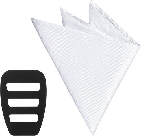 Grevosea White Pocket Square، 9.8 بوصة مناديل رجالي أنيقة وقابلة لإعادة الاستخدام منديل جيب حريري مربع مع حامل لحفلات الزفاف التجارية in Kuwait