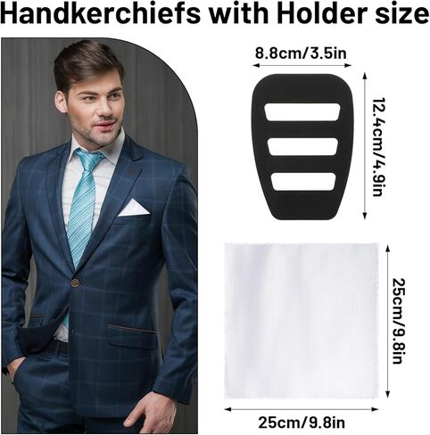 Grevosea White Pocket Square، 9.8 بوصة مناديل رجالي أنيقة وقابلة لإعادة الاستخدام منديل جيب حريري مربع مع حامل لحفلات الزفاف التجارية in Kuwait