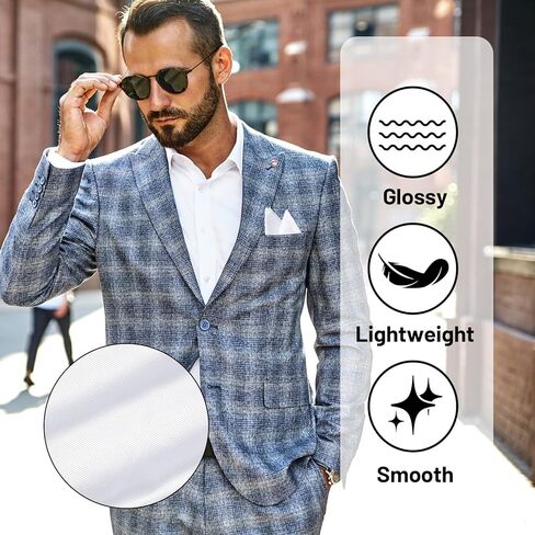 Grevosea White Pocket Square، 9.8 بوصة مناديل رجالي أنيقة وقابلة لإعادة الاستخدام منديل جيب حريري مربع مع حامل لحفلات الزفاف التجارية in Kuwait