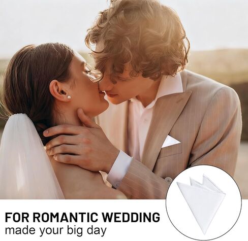 Grevosea White Pocket Square، 9.8 بوصة مناديل رجالي أنيقة وقابلة لإعادة الاستخدام منديل جيب حريري مربع مع حامل لحفلات الزفاف التجارية in Kuwait