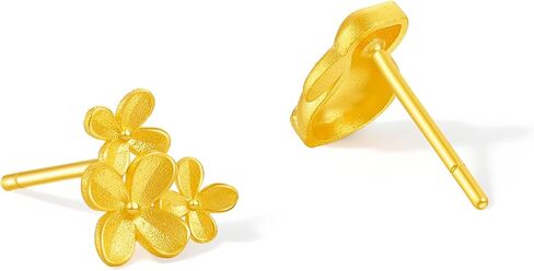 24K الصلبة الذهب أقراط أزهار لطيفة الأزهار أرنب ترصيع الذهب الخالص مجوهرات للنساء أمي ابنة عيد ميلاد الذكرى A0913964 in Saudi Arabia