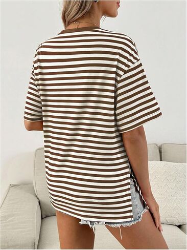 SweatyRocks Women's Maternity Striped Short Sleeve T Shirts Crew Neck Split Side Pregnancy Tops in Saudi Arabia