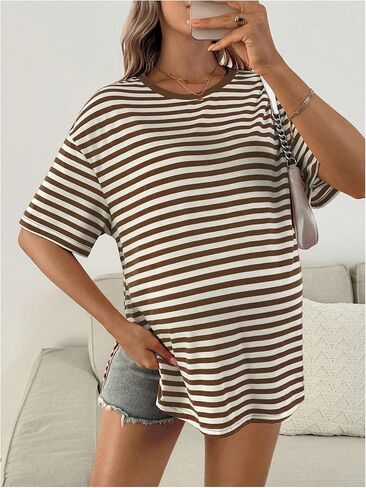 SweatyRocks Women's Maternity Striped Short Sleeve T Shirts Crew Neck Split Side Pregnancy Tops in Saudi Arabia