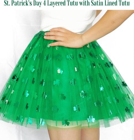 Adult Women Green Clover Tutu Skirt Teens Shamrock Irish Party St. Patrick’s Day 4 Layered Tutu with Satin Lined Tutu in Saudi Arabia