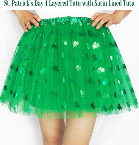 Adult Women Green Clover Tutu Skirt Teens Shamrock Irish Party St. Patrick’s Day 4 Layered Tutu with Satin Lined Tutu in Saudi Arabia