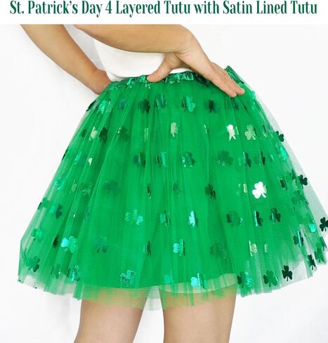 Adult Women Green Clover Tutu Skirt Teens Shamrock Irish Party St. Patrick’s Day 4 Layered Tutu with Satin Lined Tutu in Saudi Arabia
