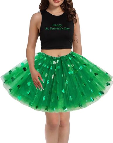 Adult Women Green Clover Tutu Skirt Teens Shamrock Irish Party St. Patrick’s Day 4 Layered Tutu with Satin Lined Tutu in Saudi Arabia