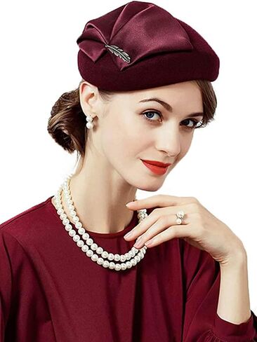قبعة Fascinator من الصوف - قبعة نسائية رسمية لحفلات الزفاف وحفلات الكوكتيل والشاي مع زخرفة أوراق الشجر، والكنيسة والمناسبات الخاصة in Kuwait