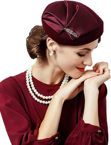 قبعة Fascinator من الصوف - قبعة نسائية رسمية لحفلات الزفاف وحفلات الكوكتيل والشاي مع زخرفة أوراق الشجر، والكنيسة والمناسبات الخاصة in Kuwait