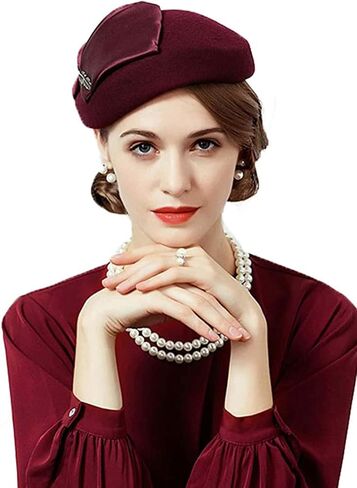 قبعة Fascinator من الصوف - قبعة نسائية رسمية لحفلات الزفاف وحفلات الكوكتيل والشاي مع زخرفة أوراق الشجر، والكنيسة والمناسبات الخاصة in Kuwait
