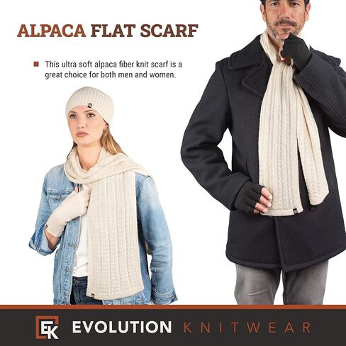 Evolution Knitwear Alpaca Knit Flat Scarf for Men or Women - Made in the USA - Super Soft Baby Alpaca in Kuwait