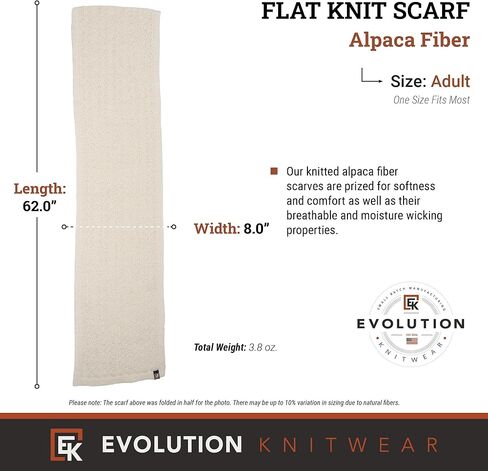 Evolution Knitwear Alpaca Knit Flat Scarf for Men or Women - Made in the USA - Super Soft Baby Alpaca in Kuwait