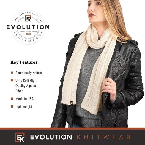 Evolution Knitwear Alpaca Knit Flat Scarf for Men or Women - Made in the USA - Super Soft Baby Alpaca in Kuwait