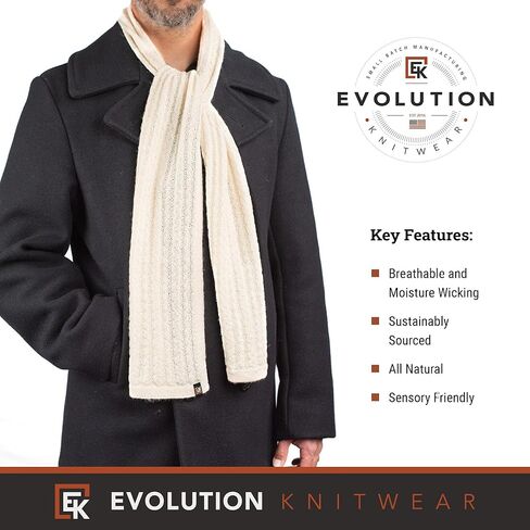 Evolution Knitwear Alpaca Knit Flat Scarf for Men or Women - Made in the USA - Super Soft Baby Alpaca in Kuwait