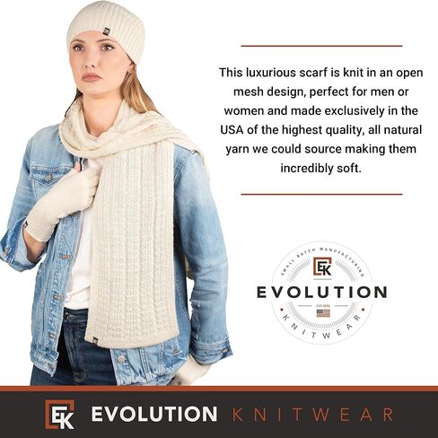 Evolution Knitwear Alpaca Knit Flat Scarf for Men or Women - Made in the USA - Super Soft Baby Alpaca in Kuwait